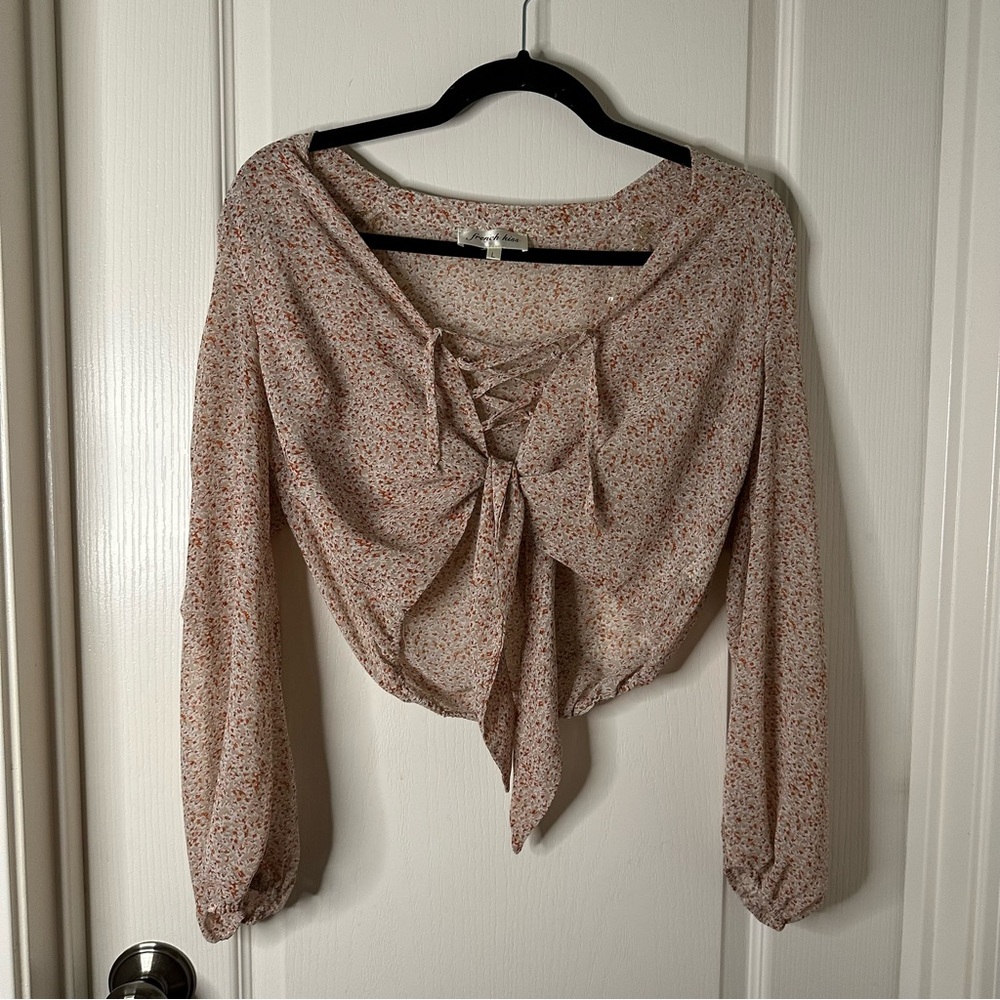 French Kiss Floral Criss-Cross Tie-Front Blouse